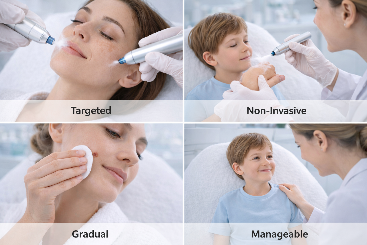 A medical professional carefully applying treatment to a patient's skin, demonstrating precision and control.